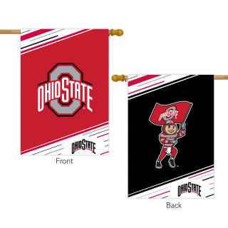 Ohio State University NCAA licensed double-sided house flag by Briarwood Lane, red and black design.