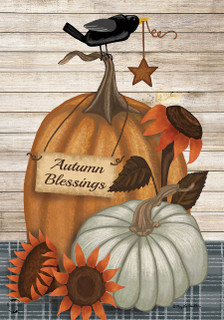 Briarwood Lane Rustic Autumn Blessings Garden Flag with pumpkins, sunflowers, and bird decoration.