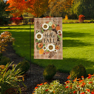 Briarwood Lane Hello Fall Wreath double-sided garden flag with floral design and autumn colors.