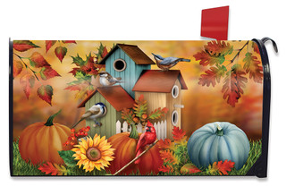 Fall Floral Birdhouses Mailbox Cover
