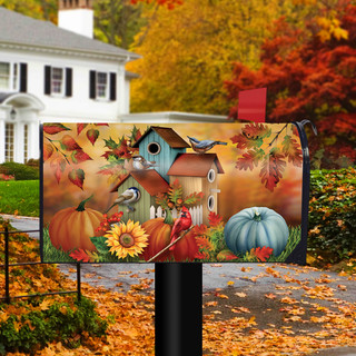 Fall Floral Birdhouses Mailbox Cover