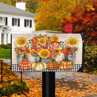 Briarwood Lane Autumn Bouquet Mailbox Cover with sunflowers, pumpkins, and fall flowers design.