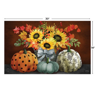 Briarwood Lane Patterned Pumpkins and Sunflowers Doormat with vibrant sunflowers and decorative pumpkins design.
