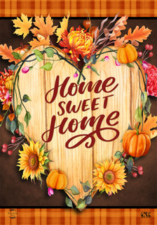 Briarwood Lane Fall Home Sweet Home House Flag with sunflowers, pumpkins, and autumn leaves design.