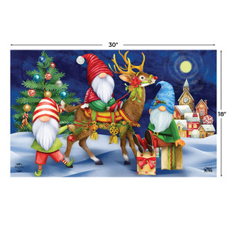 Briarwood Lane Happy Holiday Gnomes Doormat with gnomes, reindeer, and Christmas tree, 30x18 inches.