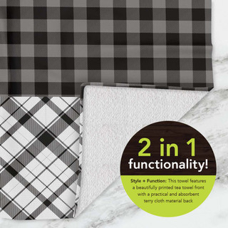 Briarwood Lane Checkered Pumpkins Hand Towel, black, white, and gray plaid design with absorbent back.