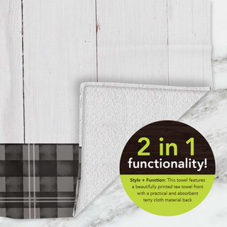 Briarwood Lane Home Hand Towel, white and gray plaid and marble, 2-in-1 functionality design.