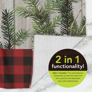 Briarwood Lane Patterned Ornaments Cotton Hand Towel with red and black plaid and white terrycloth.