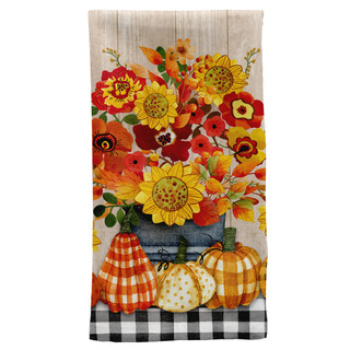 Briarwood Lane Autumn Bouquet Cotton Hand Towel with vibrant fall flowers and pumpkins pattern.