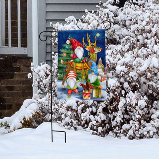 Briarwood Lane Happy Holiday Gnomes Garden Flag with Christmas gnomes and reindeer on snowy scene.