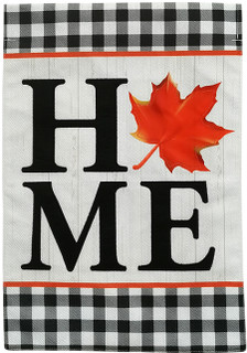 Briarwood Lane Fall Home Burlap Garden Flag with black and white checkered border and orange accents.