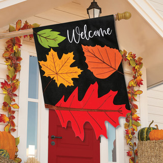 Falling Leaves Burlap House Flag