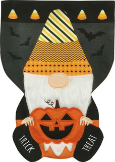 Briarwood Lane Halloween Gnome Burlap House Flag with white beard and orange pumpkin decoration.
