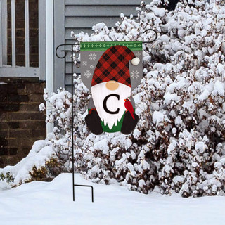 Briarwood Lane Winter Gnome Burlap Monogram Letter C garden flag with snowflake design and red hat.