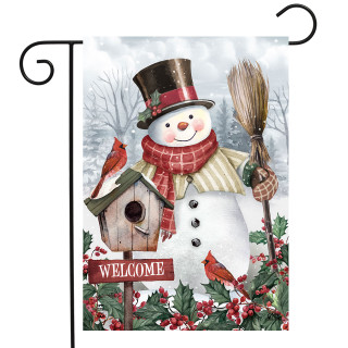 Briarwood Lane Jolly Snowman Welcome Garden Flag with red scarf and top hat outdoor decor.