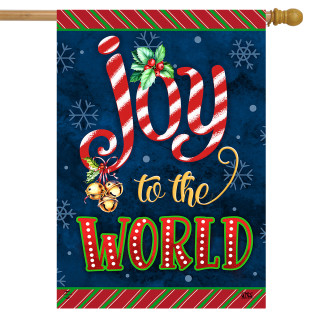 Briarwood Lane Joyous World Double Sided House Flag with festive holiday design and candy cane.
