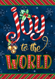 Briarwood Lane Joyous World Double Sided House Flag with festive holiday design and candy cane theme.