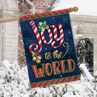 Briarwood Lane Joyous World Double Sided House Flag with festive Christmas design and red accents.