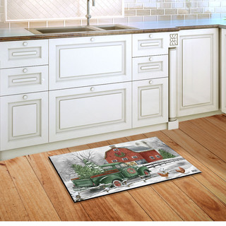 Briarwood Lane Christmas on the Farm Doormat with festive green truck and red barn design.