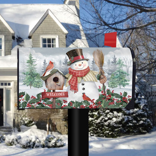 Briarwood Lane Jolly Snowman Welcome oversized mailbox cover with winter scene and red scarf.