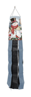 Briarwood Lane Jolly Snowman Welcome Windsock Wind Twister with snowman design, blue and black strips.