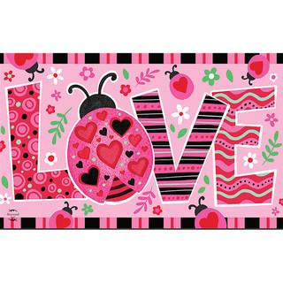 Briarwood Lane Ladybug Love Doormat with pink, black, and red hearts and floral designs.