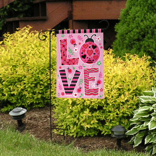 Briarwood Lane pink Ladybug Love Double Sided Garden Flag with colorful design and ladybug pattern.