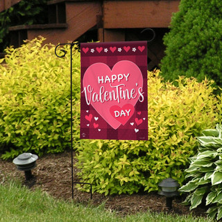 Briarwood Lane Happy Valentine's Day Double Sided Garden Flag with heart design and decorative border.