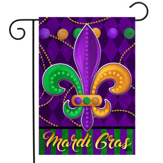 2x Mardi Gras Gartenflagge – Doppelseitig Mit Perlen & Fleur De Lis, Perfekt Für Karnevals-Deko Im Garten (ca. 32x47 Cm)