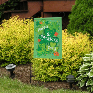 Briarwood Lane St Patrick's Day Celebration green double sided garden flag with shamrocks and text.