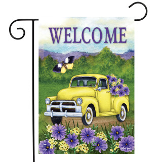 Yellow Pickup Truck Garden Flag