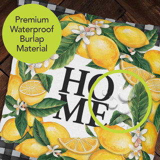 Briarwood Lane Lemon Wreath Summer Pillow with yellow lemons and green leaves on white background.