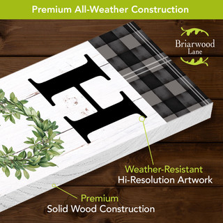 Briarwood Lane Farmhouse Home Reversible Porch Leaner with black letter and greenery on white wood.