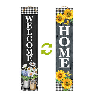 Briarwood Lane Farmhouse Flowers Pine Reversible Porch Leaner with Welcome and Home text on both sides.