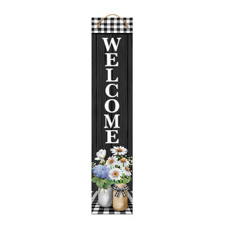 Briarwood Lane Farmhouse Flowers Pine Reversible Porch Leaner with Welcome sign and floral design.