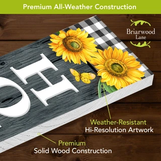 Briarwood Lane Farmhouse Flowers Pine Reversible Porch Leaner with sunflowers and black and white checkered.