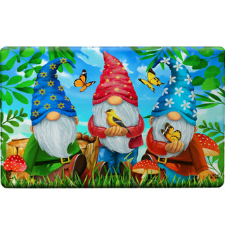 Briarwood Lane Gnome Sweet Gnome Comfort Mat with colorful gnomes and garden scene design.