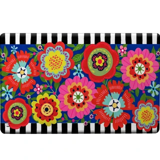 Briarwood Lane Bright Blooms Comfort Mat with colorful floral design and black and white stripes.