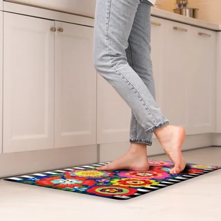 Briarwood Lane Bright Blooms Comfort Mat, colorful kitchen floor mat with vibrant floral design and black border.