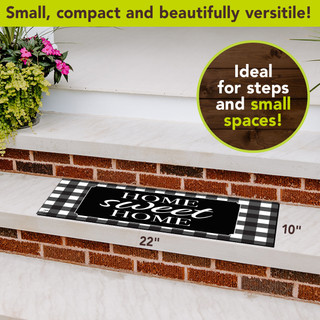 Briarwood Lane Home Sweet Home Checkers Mini Mat, 22x10 inches, black and white design.