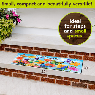 Briarwood Lane Fluttering Butterflies Mini Mat, 22x10 inches, colorful butterflies design on a small welcome mat.