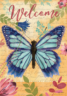 Briarwood Lane Beautiful Butterfly Garden Flag with colorful butterfly and floral design on yellow background.