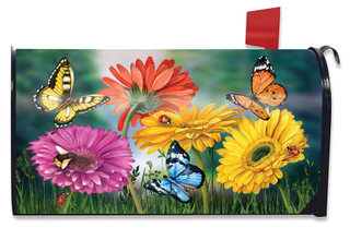 Briarwood Lane Butterflies and Daisies colorful mailbox cover with vibrant flowers and butterflies design.