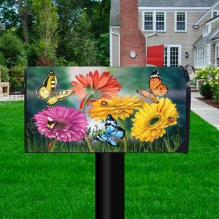 Briarwood Lane Butterflies and Daisies colorful mailbox cover with vibrant flowers and butterflies design.