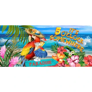 Briarwood Lane 5 O'clock Paradise Mini Mat colorful parrot tropical beach scene cocktail umbrella.