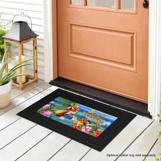 Briarwood Lane 5 O'clock Paradise Mini Mat with colorful tropical design on black background.