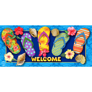 Briarwood Lane Paradise Flip Flops Mini Mat with colorful flip flops and floral design welcomes guests.