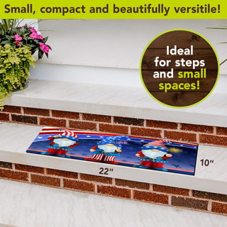 Briarwood Lane Patriotic Gnomes Mini Mat, 22x10 inches, colorful patriotic gnome design on blue background.