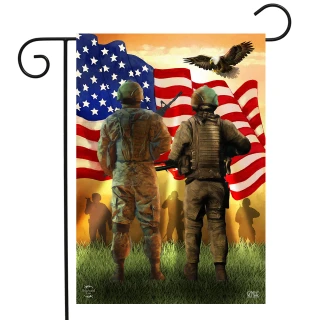 Briarwood Lane American Soldiers Garden Flag with patriotic soldiers and American flag design.