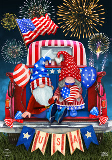 Briarwood Lane Usa Gnomes Garden Flag with patriotic gnomes and American theme.